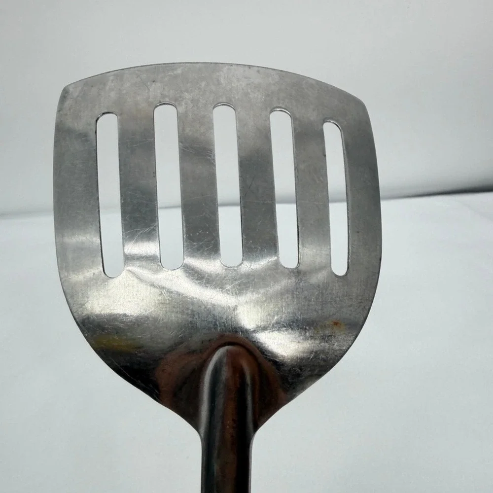 Stainless Steel VTG Curved Spatula Slotted Wood Handle Kitchen Tool 12.5